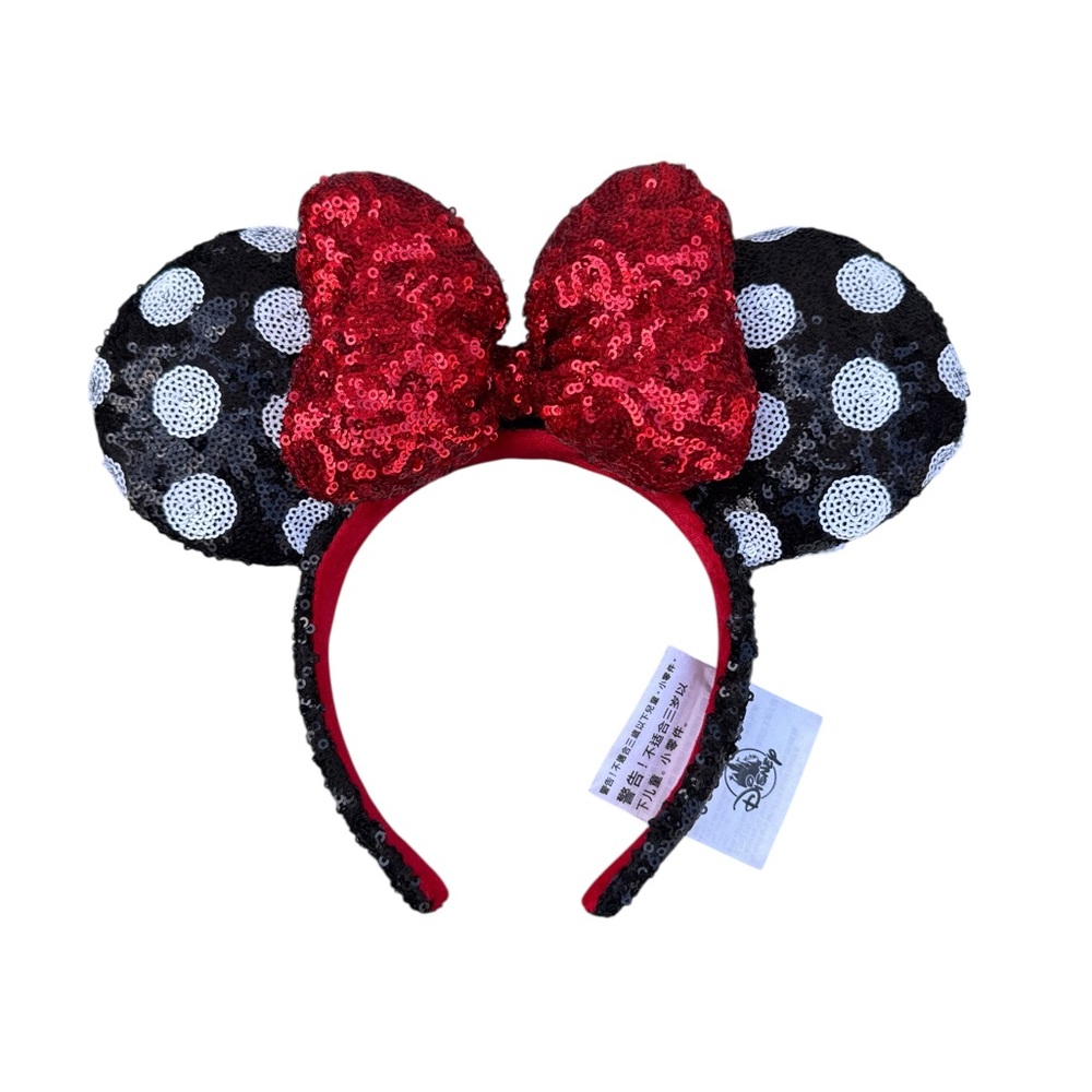 Disney Parks Minnie Mouse Sequin Polka Dot Ears Headband Red Bow